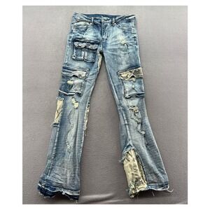 Rockstar Original Jeans Womens 16 Distressed Cargo Light Wash Camo Patch Flare